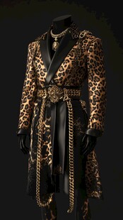 豹纹奢华男士长款西装套装