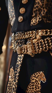 豹纹服饰配奢华金链腰带