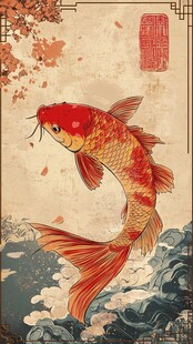 中式锦鲤插画 吉祥韵味浓