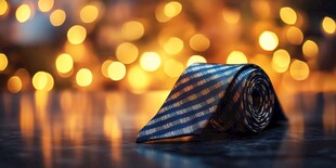 卷放的条纹领带与光斑背景