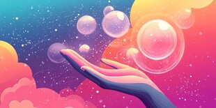 梦幻之手托举彩色泡泡