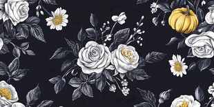 黑色底花卉植物图案