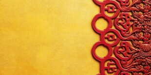 中式红雕花饰黄色背景