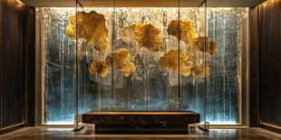 中式奢华玄关艺术水景装置