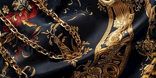 奢华黑金链条印花织物