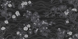 中式黑白花鸟波浪纹图案