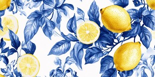 蓝白柠檬花卉图案背景