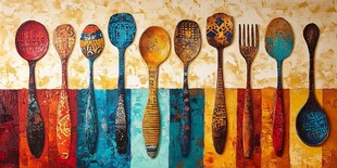 彩绘餐具 多彩勺子与叉子