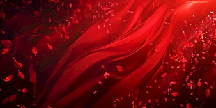 红色飘带与飞散花瓣背景