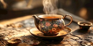 复古花纹茶壶中的袅袅茶香