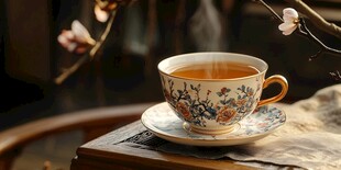 中式古风瓷杯热茶静景