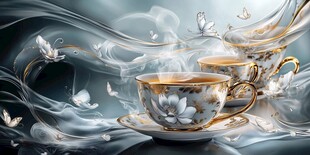 梦幻茶香 精致茶杯与蝶舞