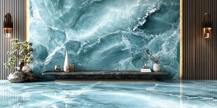 蓝绿色大理石风室内场景