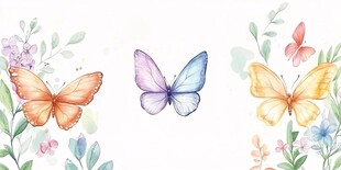 水彩蝴蝶与花卉装饰图案