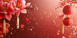 喜庆红梅灯笼新春背景图