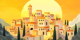 夕阳下的梦幻山间小镇