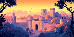 黄昏下的梦幻中世纪城堡