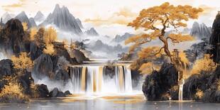 金秋山水间的壮丽瀑布