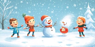 孩子们欢乐堆雪人场景