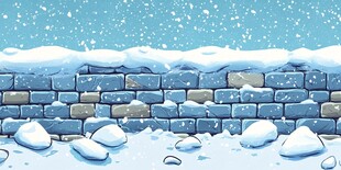 雪覆砖墙雪景图