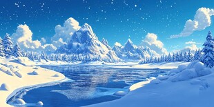 梦幻冰雪山水夜景风光