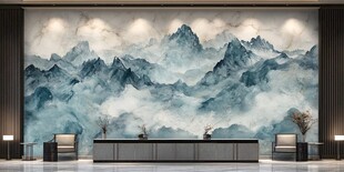 中式山水背景墙 大气空间