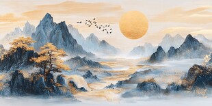 日暮山川景 飞鸟伴松影