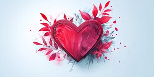 红色爱心花卉装饰插画