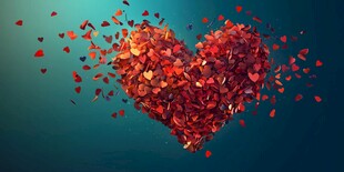 心形红花瓣飞舞浪漫场景