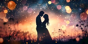 浪漫情侣在梦幻星空下相拥