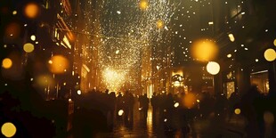 节日夜下闪烁的梦幻街道