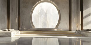 中式禅意圆窗室内空间