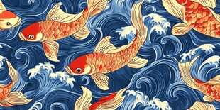 锦鲤戏浪传统图案设计