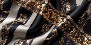 奢华黑金链条花纹丝绸面料