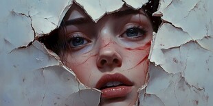 破墙而出的忧郁少女