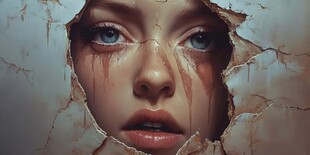 破墙而出的泪颜女子