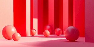 红色空间中的多彩球体