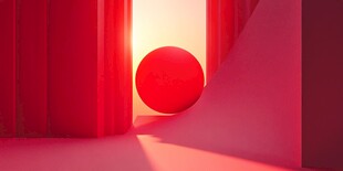 红色空间中的圆球光影