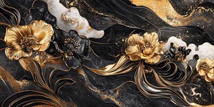 黑金花卉立体奢华装饰画