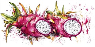 水彩绘火龙果特写