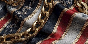 奢华链条与花纹布料特写