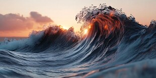 夕阳下的壮丽海浪景观