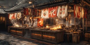 古风夜市热闹小吃摊