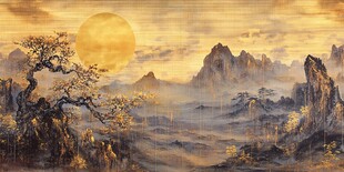 夕阳下的壮美山川景色