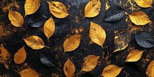 金色秋叶铺展于深色背景