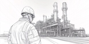 工人眺望大型炼化装置