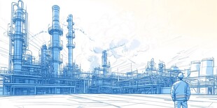 化工工厂前的工人身影