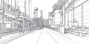 工业厂房内部线条结构图