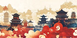 古风中式建筑云海景观