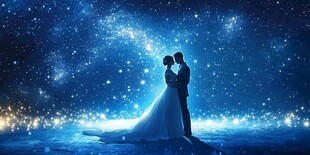 星空下的浪漫新婚夫妇